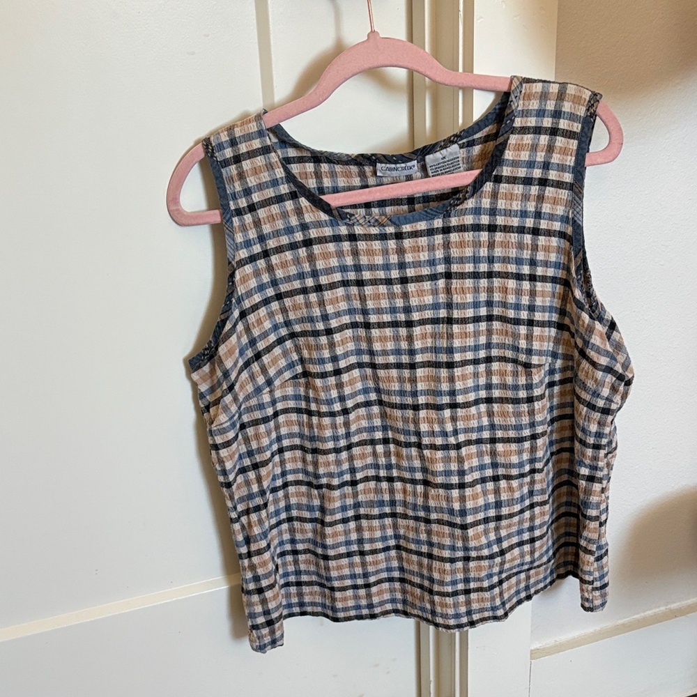 Cabin Creek Blue and Tan Plaid Tank Top